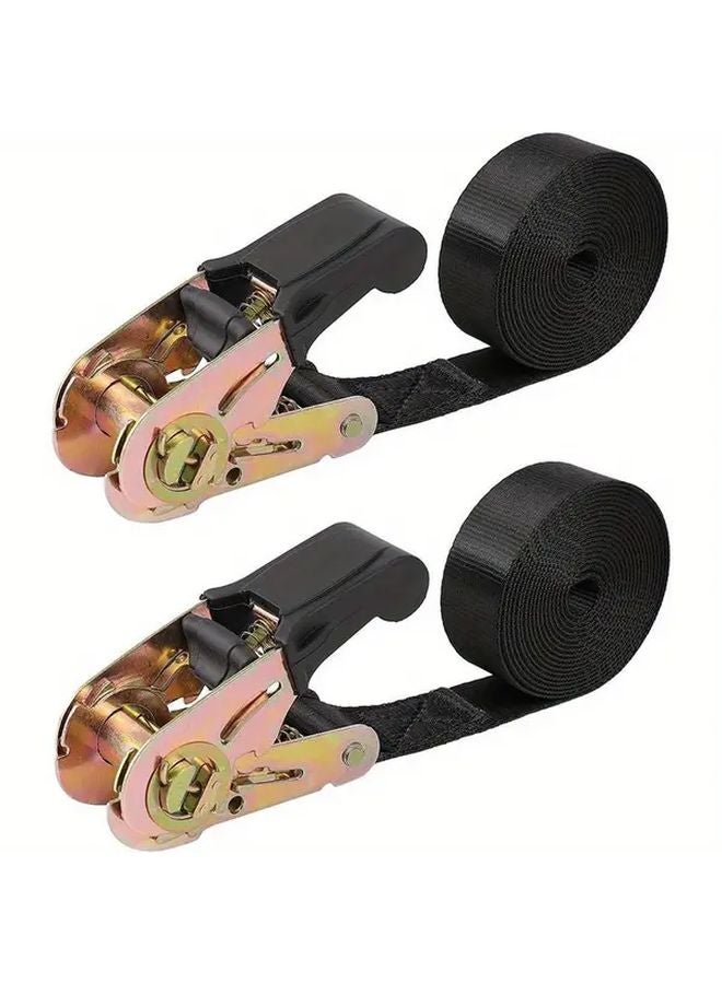 2pcs Heavy Duty Ratchet Tie Down Straps Nylon Black for Motorcycles Trailer Loads - Image 2