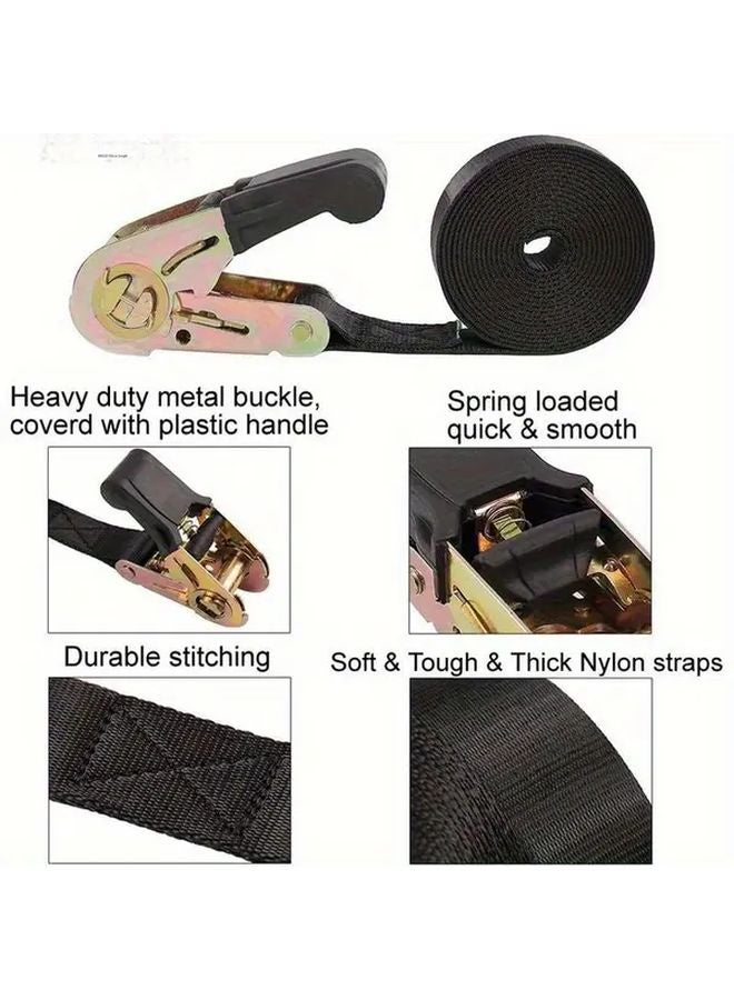 2pcs Heavy Duty Ratchet Tie Down Straps Nylon Black for Motorcycles Trailer Loads - Image 3