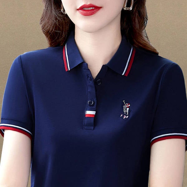 2022 New Summer Womens Collared Polo Tee Casual Loose Plus Size 261 Pink  - Image 4