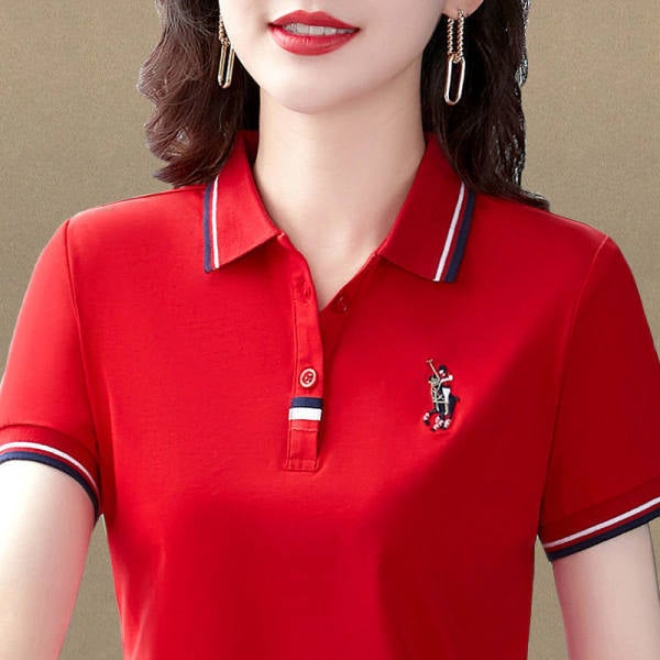 2022 New Summer Womens Collared Polo Tee Casual Loose Plus Size 261 Pink  - Image 5