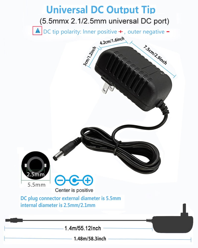MTYTOT 12V DC Power Supply 1.5A Universal AC Adapter, 100-240 50/60Hz to 12 Volts 1.5Amp Transformer, DC 12V Power Adapter Cord, 【5.5mm x 2.5mm Barrel Plug】 - Image 5