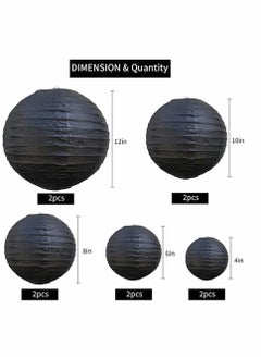 KASTWAVE 10Pcs Black Paper Lanterns Decorative, Chinese/Japanese Hanging Round Foldable Lantern, for Birthday, Wedding, Halloween, Bridal Shower, Home Decor, Party (Size of 4”, 6”, 8”, 10”)  - Image 2