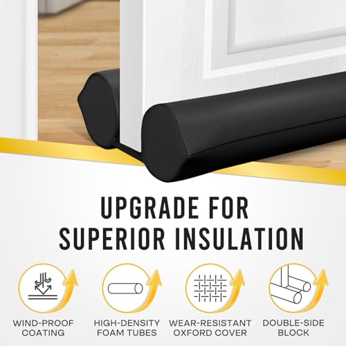 Comfyanno Under Door Draft Stopper - Bottom Door Gap Filler & Seal - Windproof Door Cover - Fits 30” to 36” Door - Block Noise, Sound, Bugs, Cold Air, Wind - Easy Install Draft Blocker - Black - Image 3