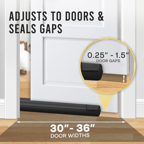 Comfyanno Under Door Draft Stopper - Bottom Door Gap Filler & Seal - Windproof Door Cover - Fits 30” to 36” Door - Block Noise, Sound, Bugs, Cold Air, Wind - Easy Install Draft Blocker - Black - Image 4
