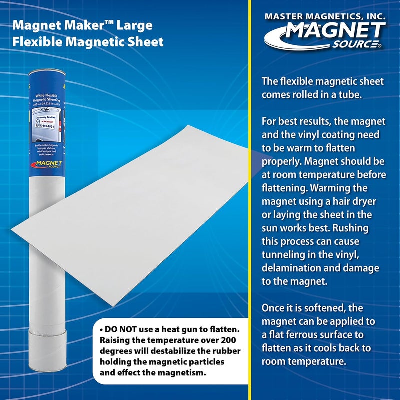 Master Magnetics ورقة مغناطيسية مرنة - 12 بوصة عرض، 48 بوصة طول، واجهة فينيل بيضاء، 07060 - Image 2