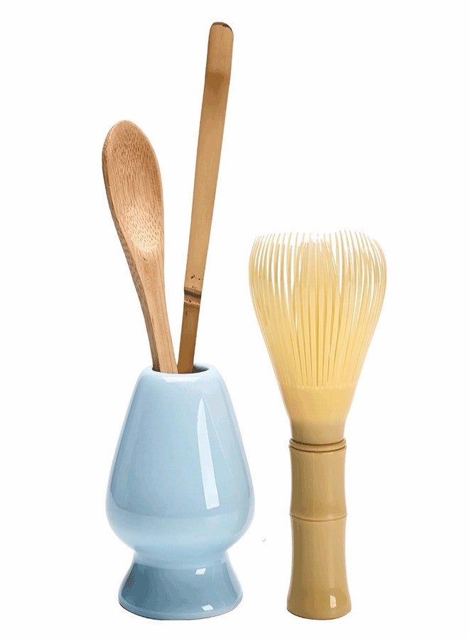 Alotm Matcha Whisk Set, Japanese Tea Set (4pcs) includes PP Resin Matcha Whisk, Bamboo Spoon, Scoop and Ceramic Matcha Whisk Holder, Tea Making Tools, Matcha Kit, Ceremony Gift (Blue) - Image 1