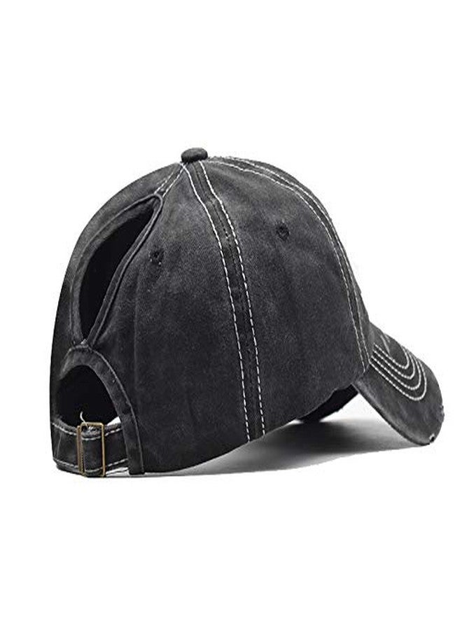 Pogah Distressed Ponytail Hat for Women American-Flag Pony Tail Caps High Bun (2Pcs(Black+Wine Red), One Size) - Image 4