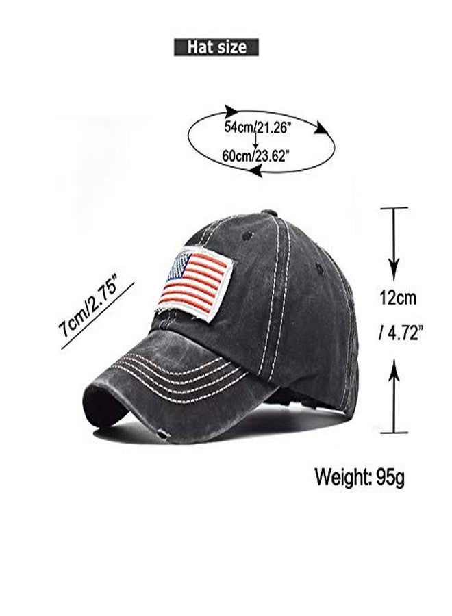 Pogah Distressed Ponytail Hat for Women American-Flag Pony Tail Caps High Bun (2Pcs(Black+Wine Red), One Size) - Image 2