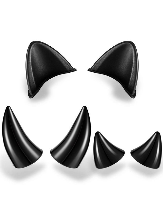 Chunyin - 6 Pcs Helmet Cat Ears Large Plastic Devil Horns Ski Helmet Ears Small Stick On Devil Horns With Viscose Suction Cup For Women Men Bike Ski Motorcycle Snowboard Helmet (Black) - Image 1