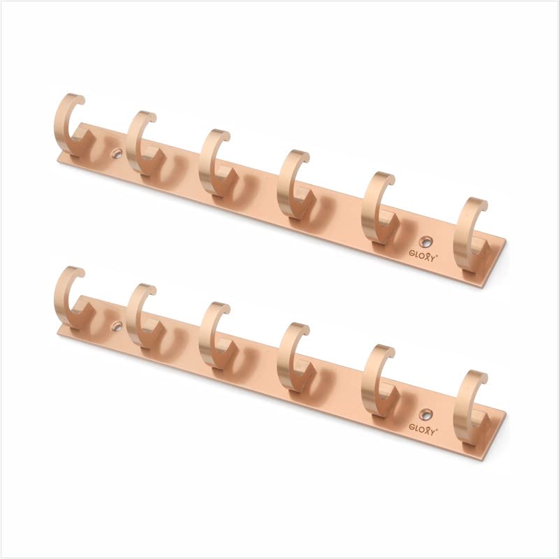 GLOXY GLOXY 6 Pin Stainless Steel Bathroom Accessories 6 Hooks Plate Wall Mounting Door Back Hanger Pins for Hanging Cloth Set Shirt Bar Towel Rack Robe Key khuttiRose Gold Pack of 2 - Image 1