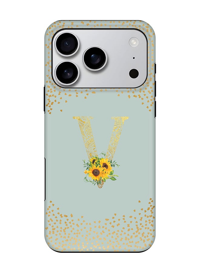 Stylizedd Tough Pro Magnetic Case for iPhone 17 Pro, Dual Layer hybrid PC + TPU Mobile Cover Matte - Custom Floral Monogram - V  (Light Grey )