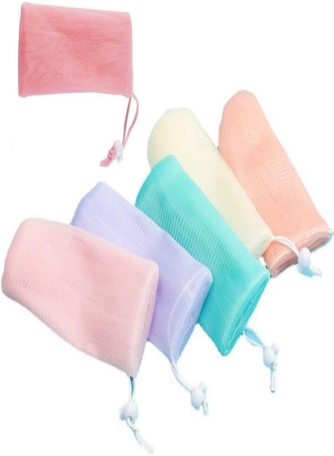 Sluswallow 6Pcs Multicolor Exfoliating Mesh Soap Pouch Bubble Foam Net Bag for Shower Saver Pouch Drawstring Foaming Net Soap Bag for Body Facial Cleaning Tool, 6 Colors Used Repeatedly Easy to Store,Cleansers - Image 1