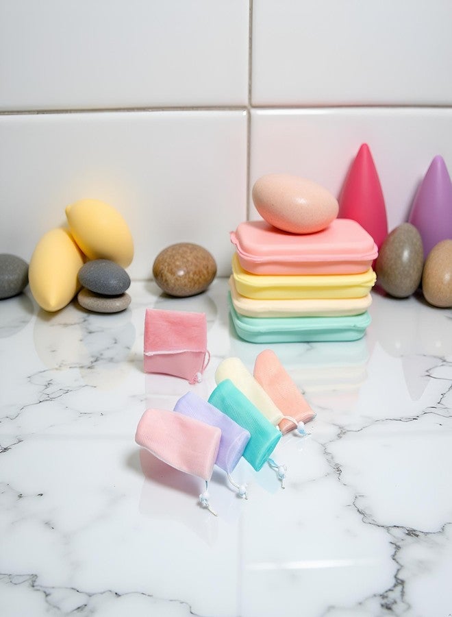 Sluswallow 6Pcs Multicolor Exfoliating Mesh Soap Pouch Bubble Foam Net Bag for Shower Saver Pouch Drawstring Foaming Net Soap Bag for Body Facial Cleaning Tool, 6 Colors Used Repeatedly Easy to Store,Cleansers - Image 3