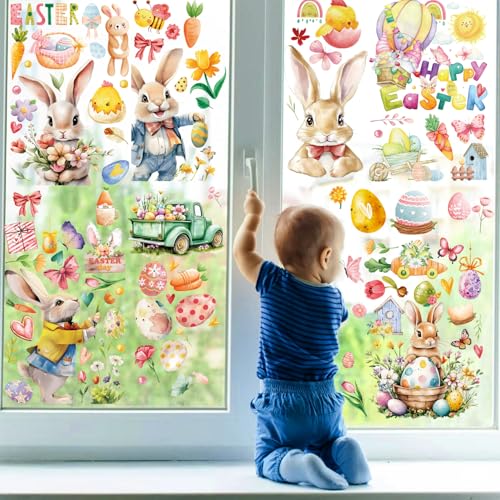 FCZon Star 9-Sheet Easter Window Clings with 167 Pcs - Double-Sided Bunny & Easter Egg Window Decals, Static Cling Decorations for Glass, Reusable Spring Decor for Home School Office Indoor Party Decor - Image 5