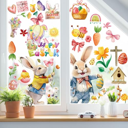 FCZon Star 9-Sheet Easter Window Clings with 167 Pcs - Double-Sided Bunny & Easter Egg Window Decals, Static Cling Decorations for Glass, Reusable Spring Decor for Home School Office Indoor Party Decor - Image 2