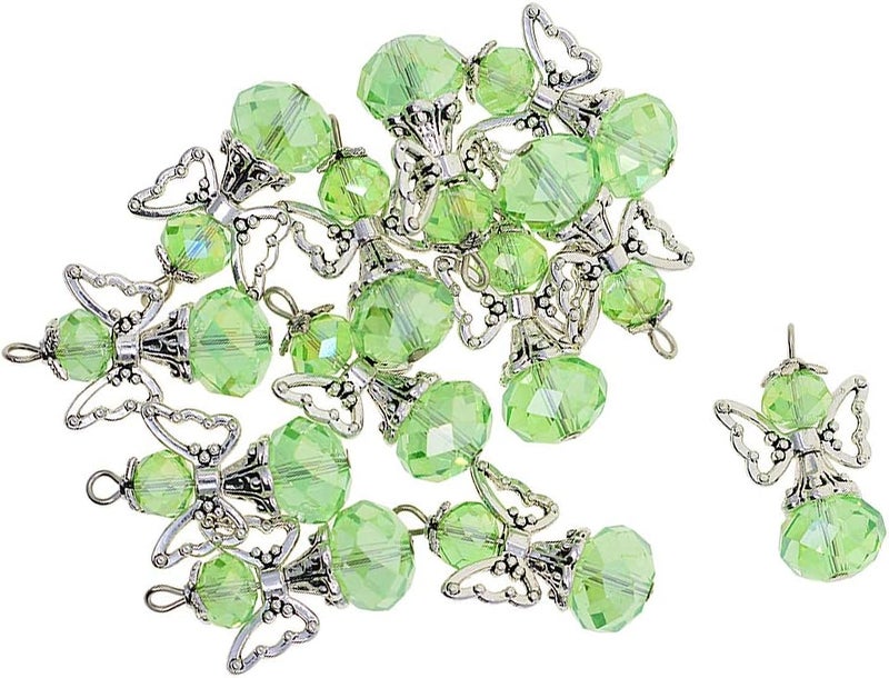 klarako 12 Pieces Alloy Filigree Hollow out Angel Wings Charms Pendant with Crystal Glass Beads Dangle Charm Pendants Jewelry DIY Crafts Bulk light green - Image 2