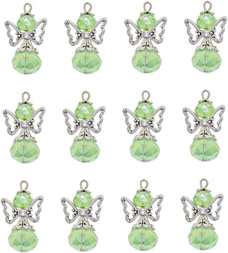 klarako 12 Pieces Alloy Filigree Hollow out Angel Wings Charms Pendant with Crystal Glass Beads Dangle Charm Pendants Jewelry DIY Crafts Bulk light green - Image 1