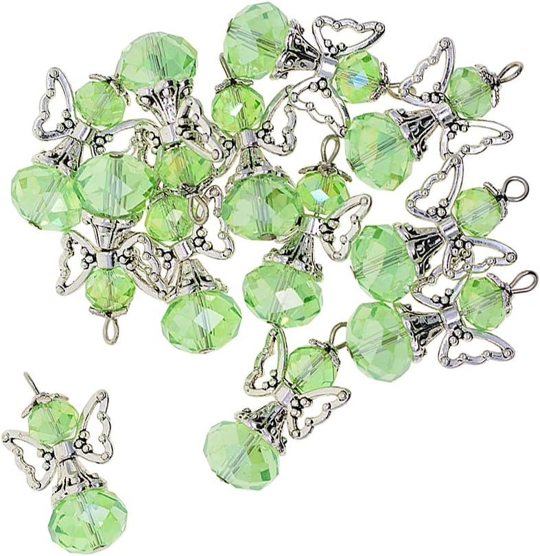 klarako 12 Pieces Alloy Filigree Hollow out Angel Wings Charms Pendant with Crystal Glass Beads Dangle Charm Pendants Jewelry DIY Crafts Bulk light green - Image 5