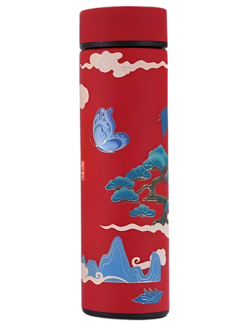 تويسو زجاجة مياه ذكية من الفولاذ المقاوم للصدأ من Twisoo، سعة 500 مل، معزولة بالفراغ بجدار مزدوج، ترمس بشاشة تعمل باللمس LED، كوب سفر مانع للتسرب للأطفال والكبار، طراز كلاسيكي (أحمر) - Image 1