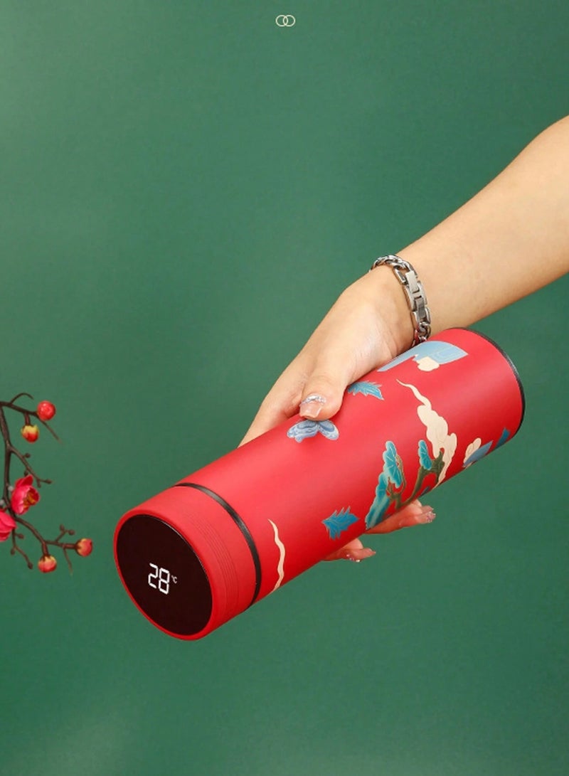 تويسو زجاجة مياه ذكية من الفولاذ المقاوم للصدأ من Twisoo، سعة 500 مل، معزولة بالفراغ بجدار مزدوج، ترمس بشاشة تعمل باللمس LED، كوب سفر مانع للتسرب للأطفال والكبار، طراز كلاسيكي (أحمر) - Image 3