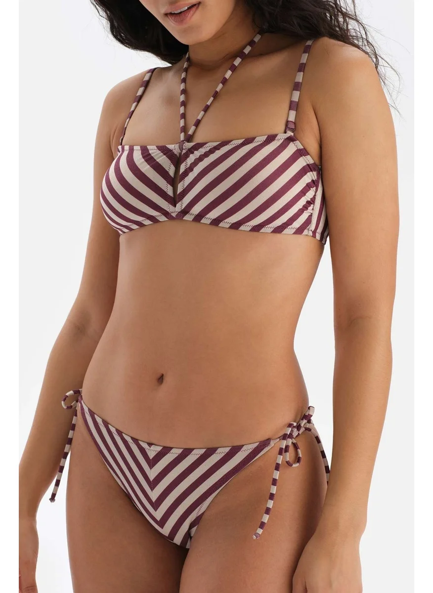 داجي Claret Red-Ecru Spaghetti Bikini Bottom