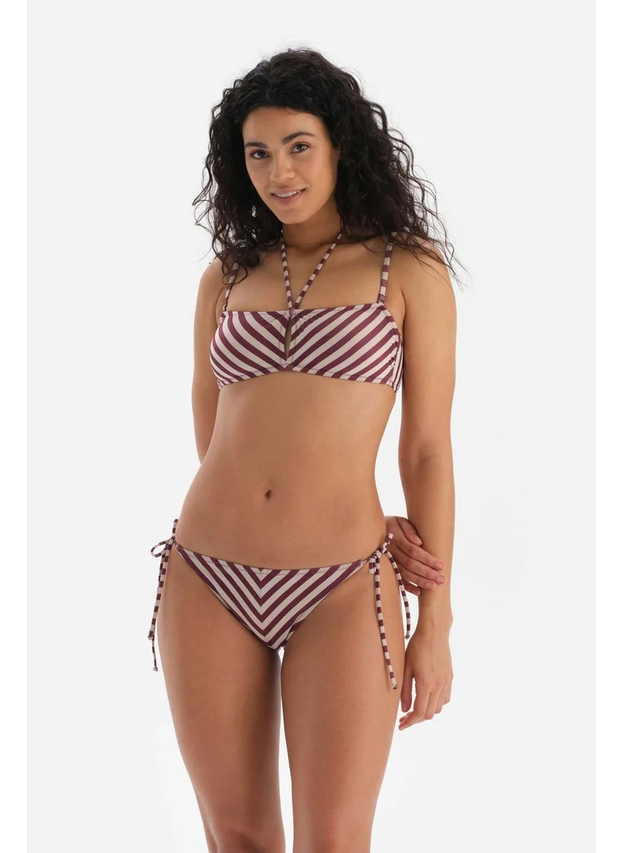 داجي Claret Red-Ecru Spaghetti Bikini Bottom