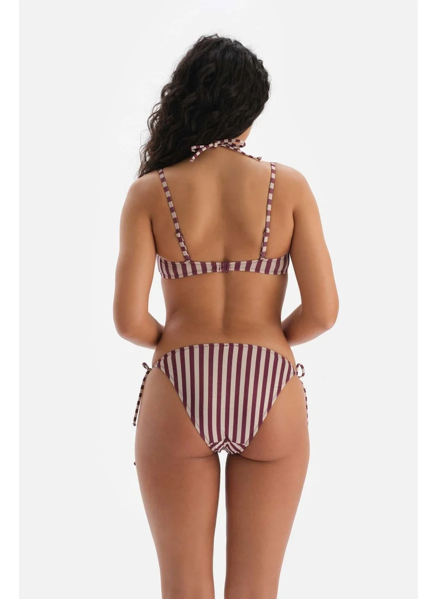 داجي Claret Red-Ecru Spaghetti Bikini Bottom