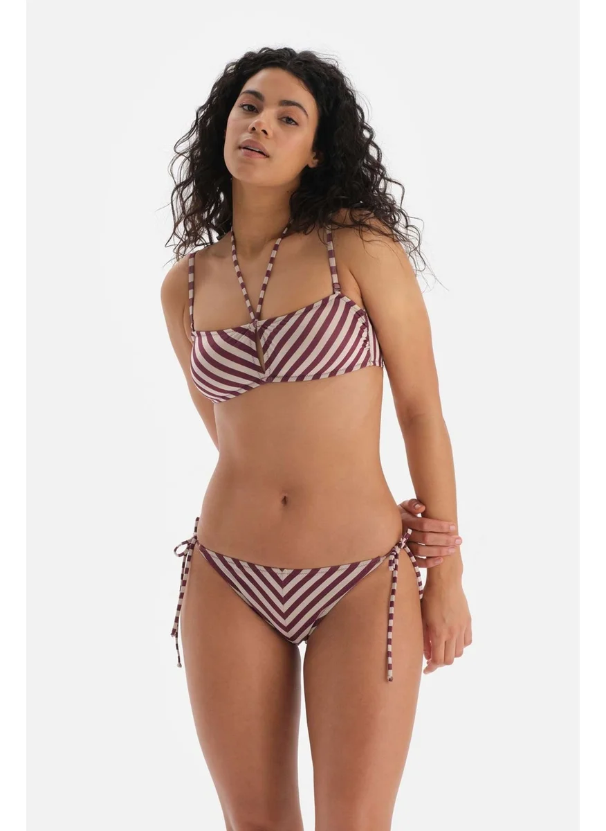 داجي Claret Red-Ecru Spaghetti Bikini Bottom
