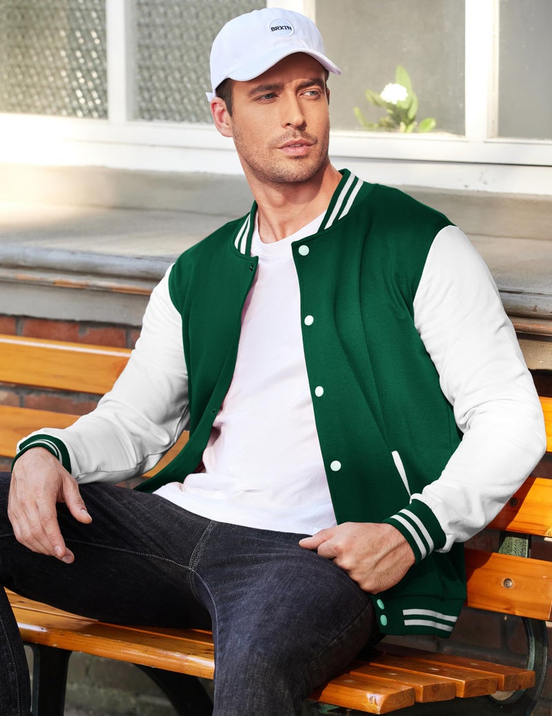 COOFANDY Men's Stylish Varsity Jacket Plain Baseball Jacket Casual Letterman Jacket - Image 2