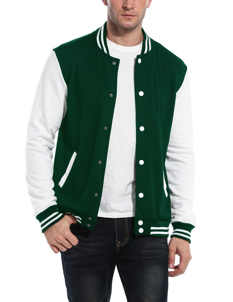 COOFANDY Men's Stylish Varsity Jacket Plain Baseball Jacket Casual Letterman Jacket - Image 1