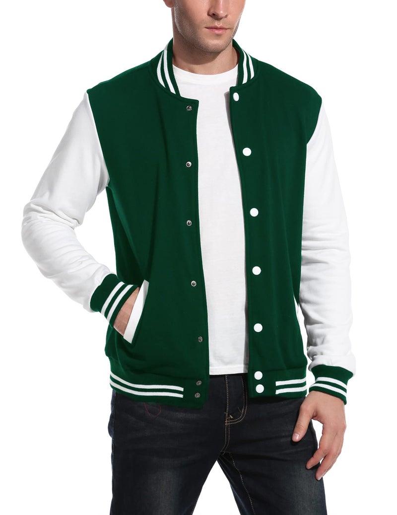 COOFANDY Men's Stylish Varsity Jacket Plain Baseball Jacket Casual Letterman Jacket - Image 4