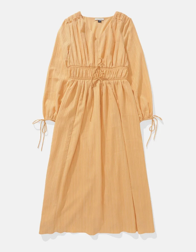 امريكان ايجل فستان ميدي بأكمام طويلة ورباط أمامي