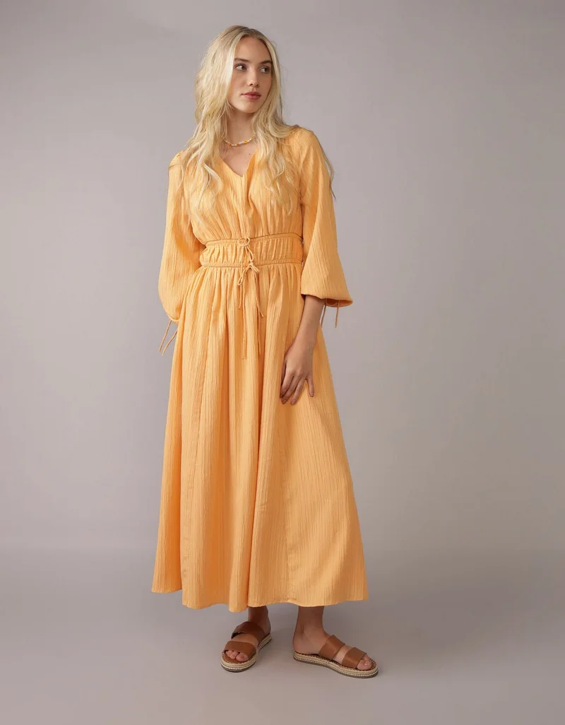 American Eagle AE Long-Sleeve Tie Front Midi Dress