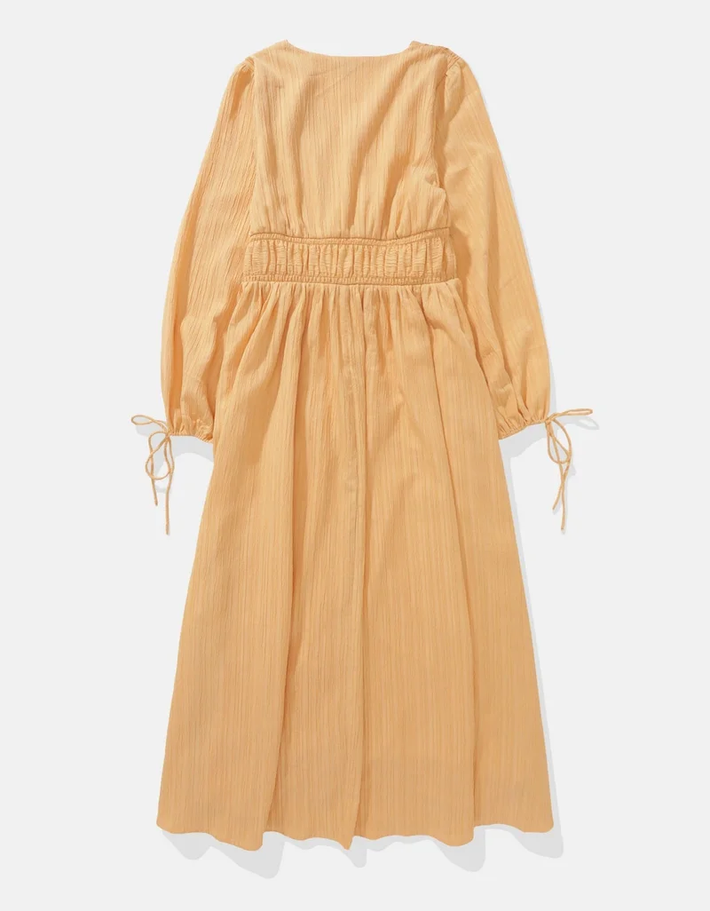 American Eagle AE Long-Sleeve Tie Front Midi Dress
