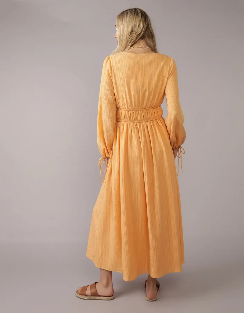 AE Long-Sleeve Tie Front Midi Dress