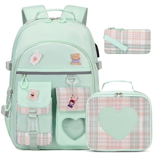 ACESAK Backpack for Girls - Bookbag Backpacks Schoolbag for Girls Kids Teen Women Casual Travel Daypacks - School Bag Elementary Middle School College Cute Backpack with Lunch Box (Green) - Image 1