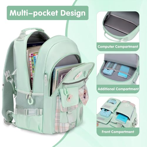 ACESAK Backpack for Girls - Bookbag Backpacks Schoolbag for Girls Kids Teen Women Casual Travel Daypacks - School Bag Elementary Middle School College Cute Backpack with Lunch Box (Green) - Image 2