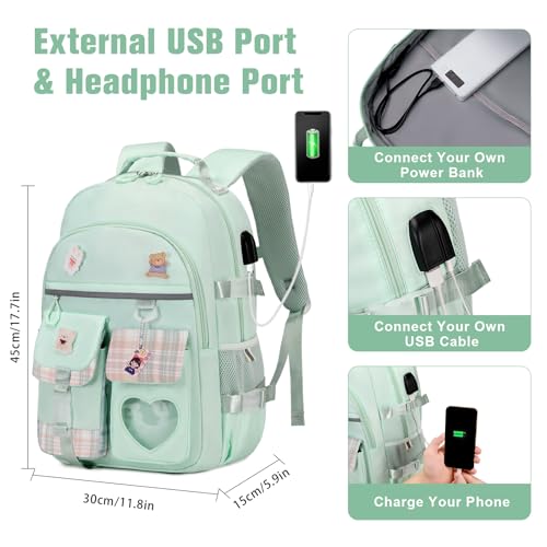 ACESAK Backpack for Girls - Bookbag Backpacks Schoolbag for Girls Kids Teen Women Casual Travel Daypacks - School Bag Elementary Middle School College Cute Backpack with Lunch Box (Green) - Image 3