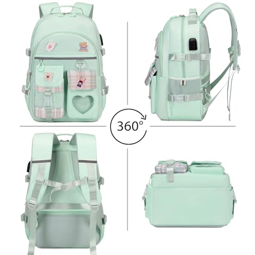 ACESAK Backpack for Girls - Bookbag Backpacks Schoolbag for Girls Kids Teen Women Casual Travel Daypacks - School Bag Elementary Middle School College Cute Backpack with Lunch Box (Green) - Image 5