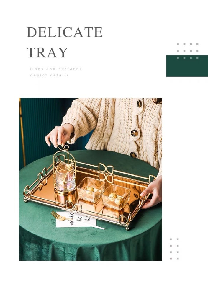 OLUDENIZ أناقة مغربية ذهبية – صينية مرآة معدنية زخرفية للمكياج أو الديكور أو التقديم - Image 4