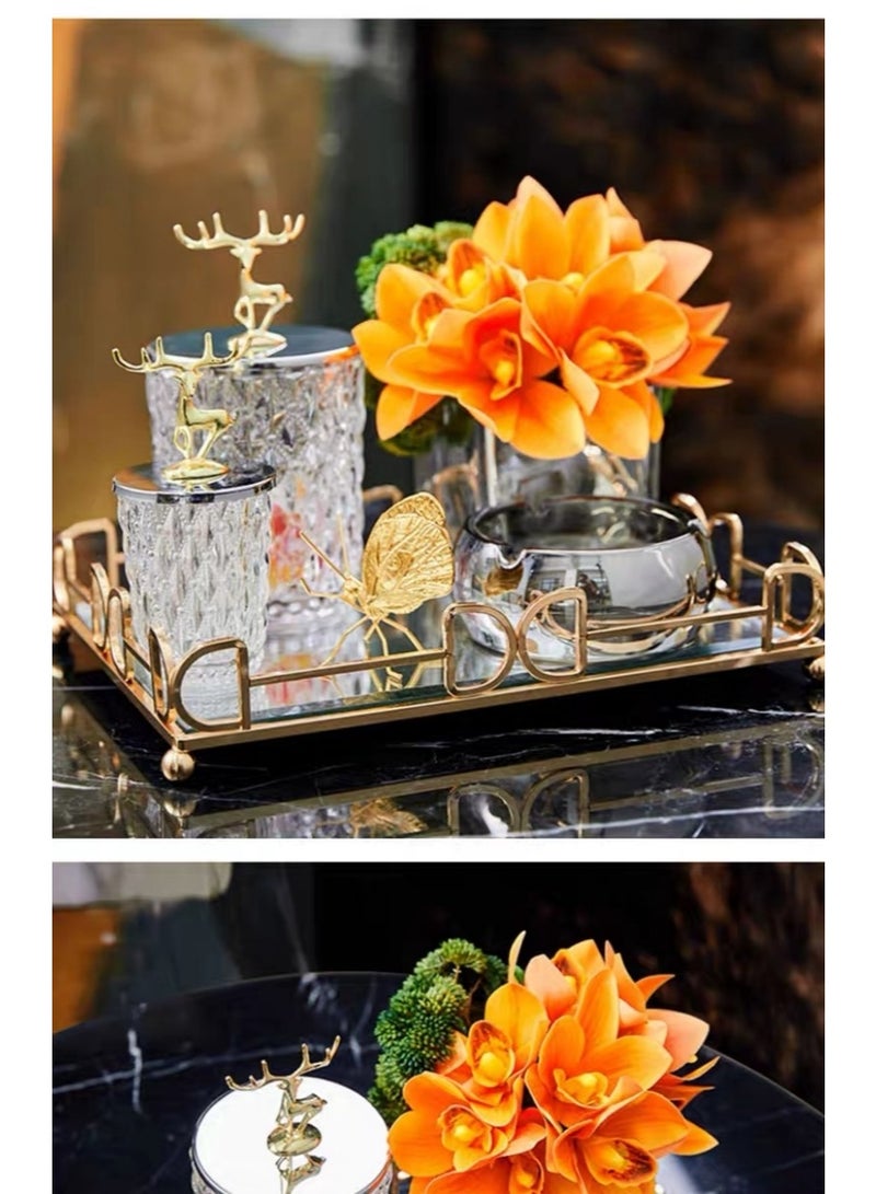 OLUDENIZ أناقة مغربية ذهبية – صينية مرآة معدنية زخرفية للمكياج أو الديكور أو التقديم - Image 2