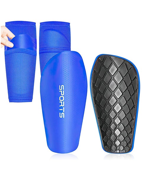 Football Shin Guards Set Of Soccer Shin Pads And Sleeves Lightweight Breathable Blue L Size