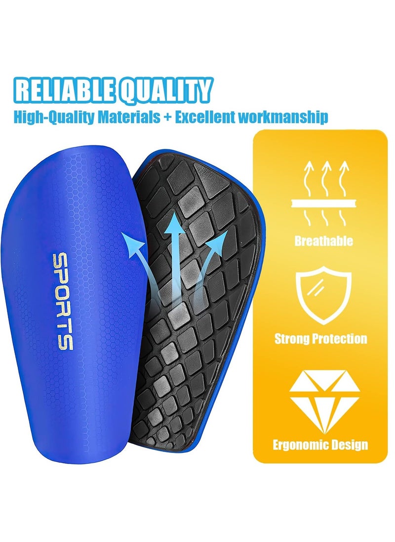 Football Shin Guards Set Of Soccer Shin Pads And Sleeves Lightweight Breathable Blue L Size