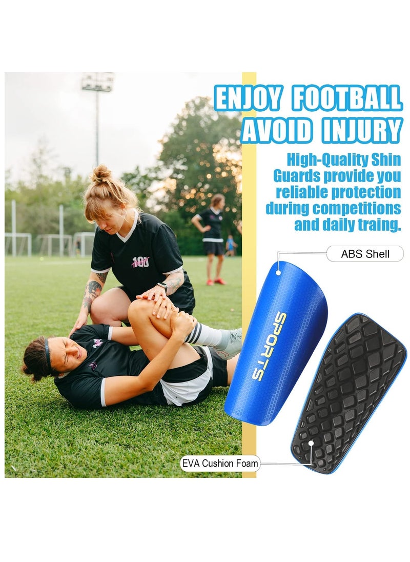 Football Shin Guards Set Of Soccer Shin Pads And Sleeves Lightweight Breathable Blue L Size