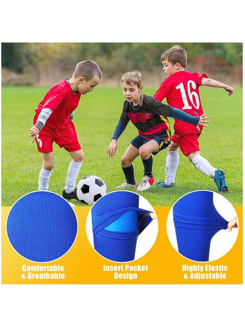Football Shin Guards Set Of Soccer Shin Pads And Sleeves Lightweight Breathable Blue L Size