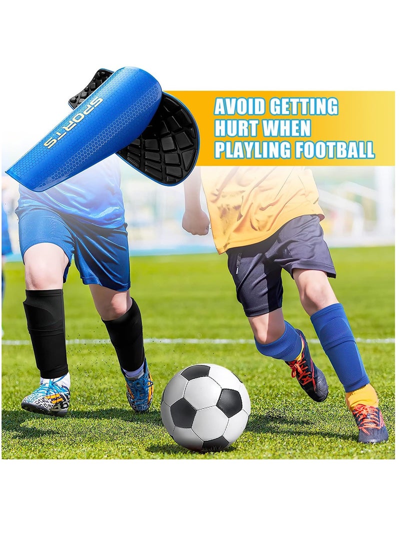 Football Shin Guards Set Of Soccer Shin Pads And Sleeves Lightweight Breathable Blue L Size