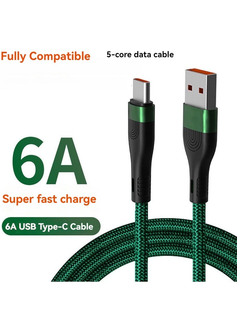 USB C Charger Cable,Braided 120W/6A Fast Charging Data Cable,USB A to Type C Charger Cord,Nylon USB A to USB C Cable Fast Charging for Samsung Galaxy/Huawei/Honor/ViVO/HTC/OnePlus (Green) - Image 1