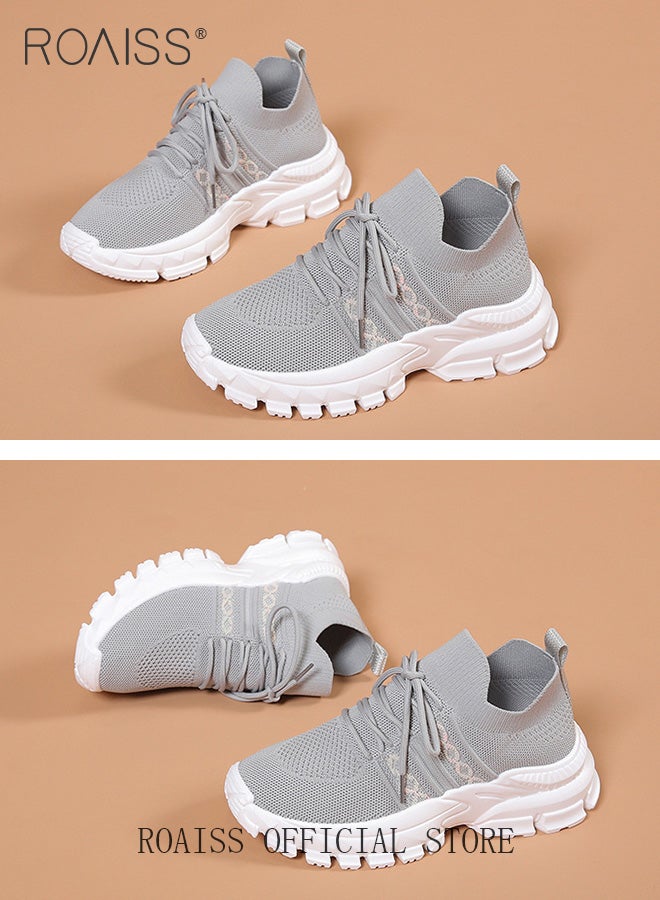 رويس أحذية أنيقة سميكة للنساء، أحذية رياضية منخفضة الرقبة للسيدات، أحذية رياضية خفيفة الوزن ومسامية مع جزء علوي شبكي ونعل سميك مانع للانزلاق، مناسبة للارتداء اليومي والأنشطة الخارجية - Image 4