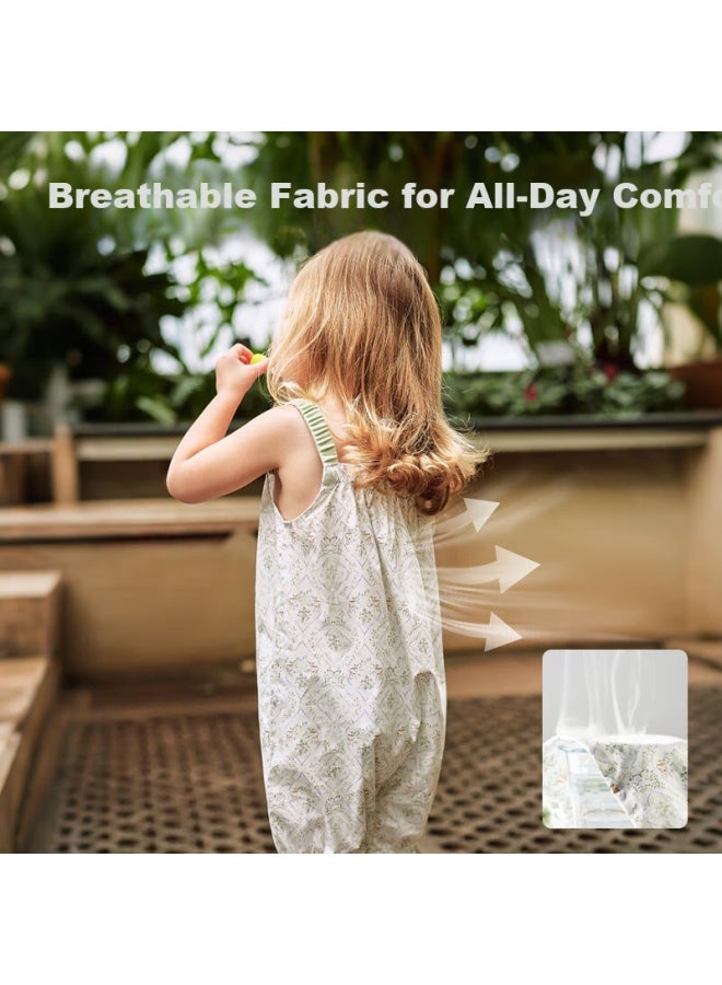 Ouyun Baby Summer Lightweight Sleeveless Romper Pajamas Green Floral 59cm - Image 2