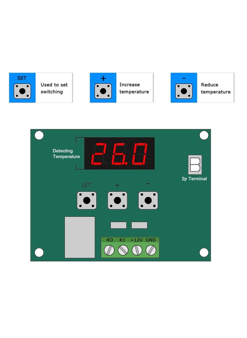 Excefore - W1209 DC 12V Digital Temperature Controller, Board Red Digital Display Thermostat -50-110°C Electronic Temperature Temp Control Module Switch with Waterproof Case - Image 1